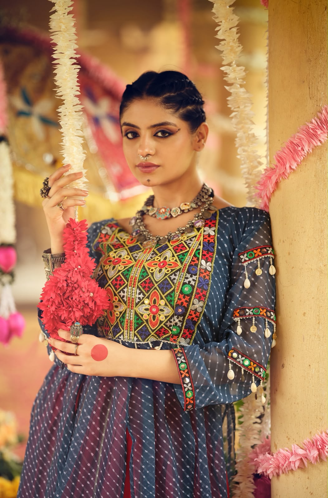 Vibrant Heritage Georgette & Rayon Ensemble