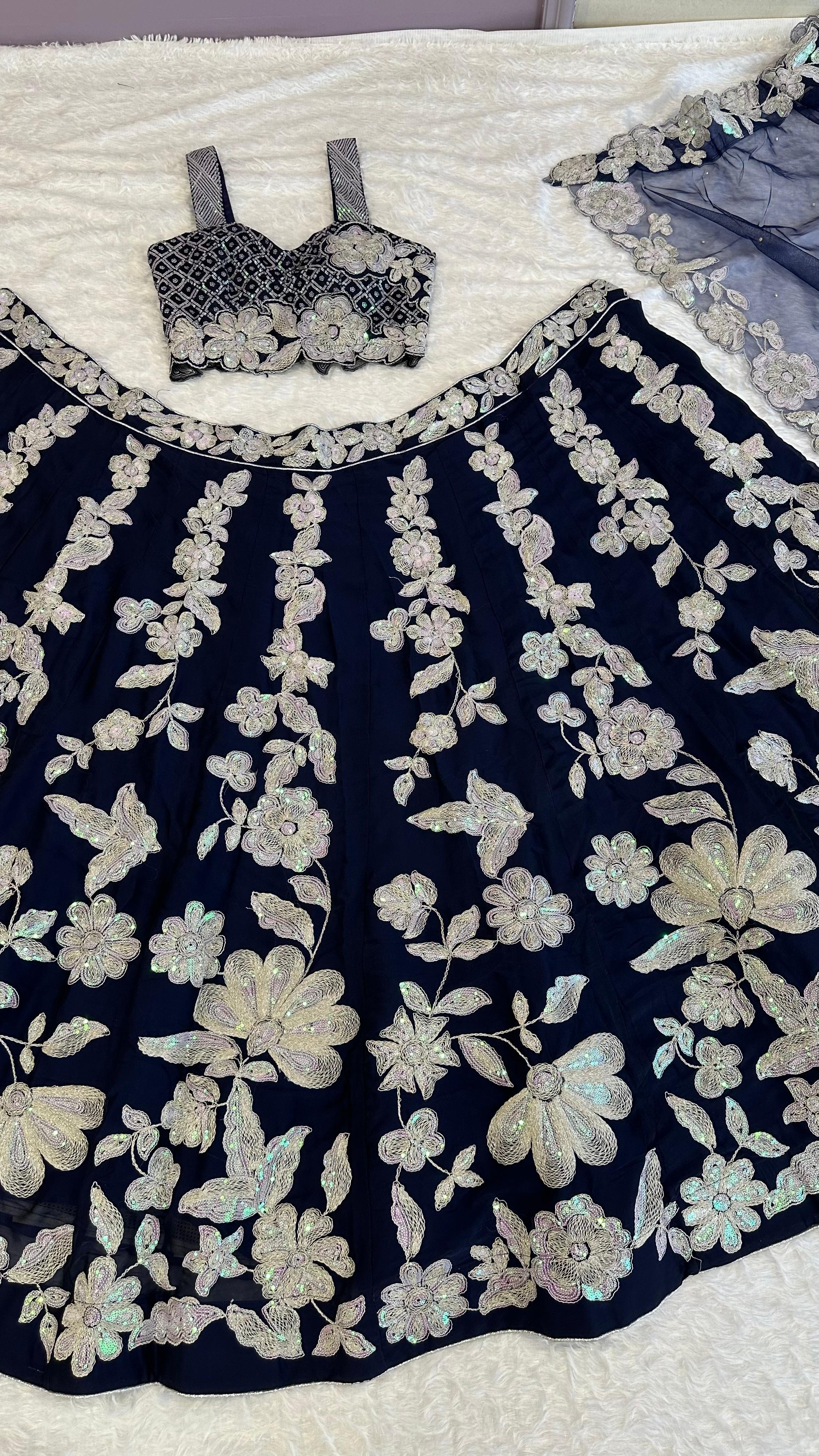 Royal Blossom Sequins Embroidered Lehenga Set
