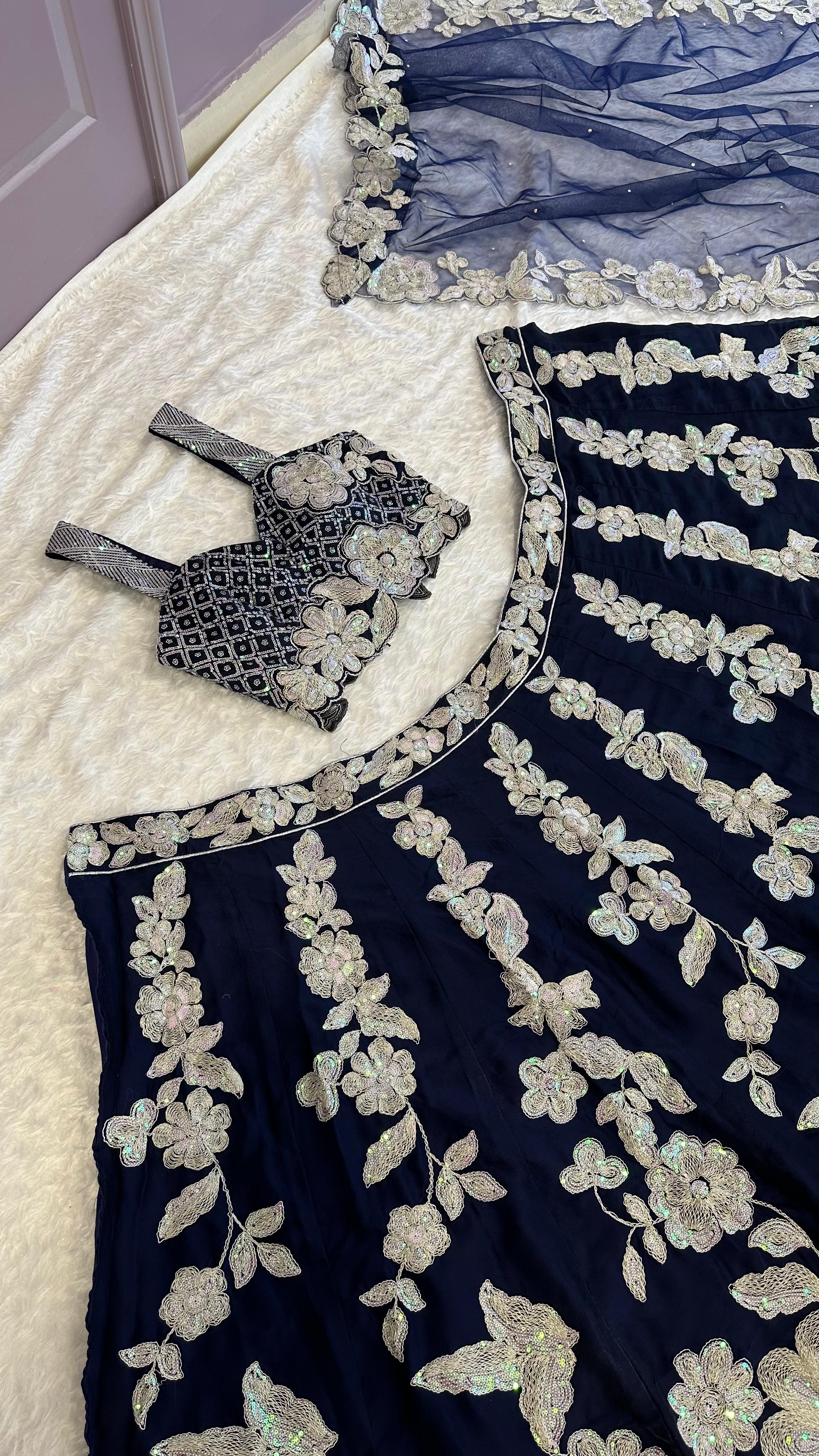 Royal Blossom Sequins Embroidered Lehenga Set
