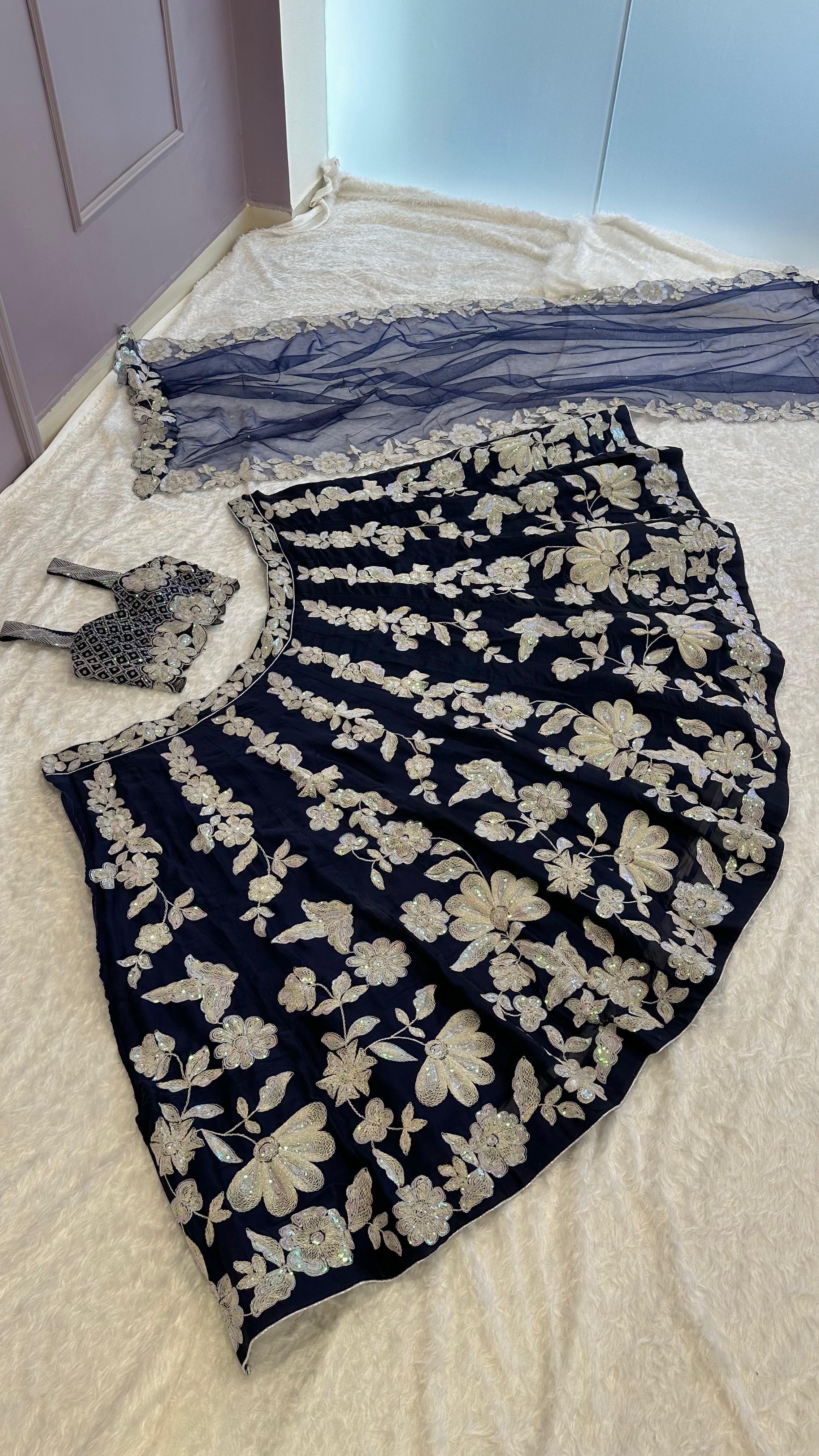 Royal Blossom Sequins Embroidered Lehenga Set