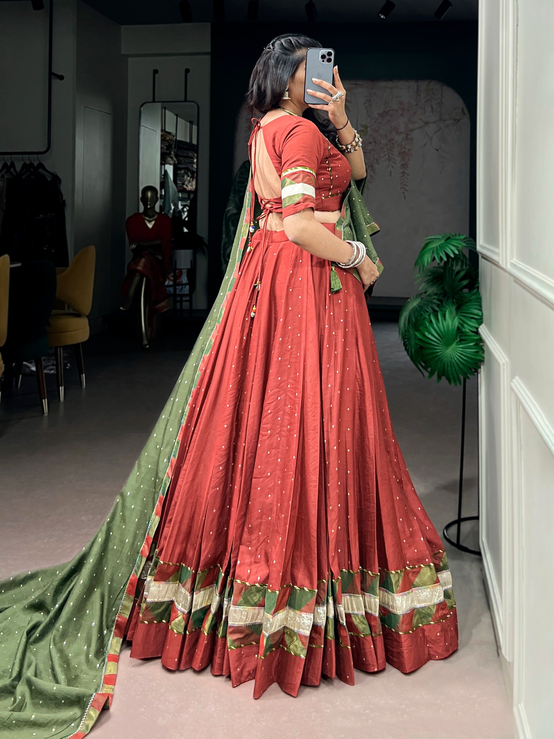 Rust & Olive Heritage Lehenga