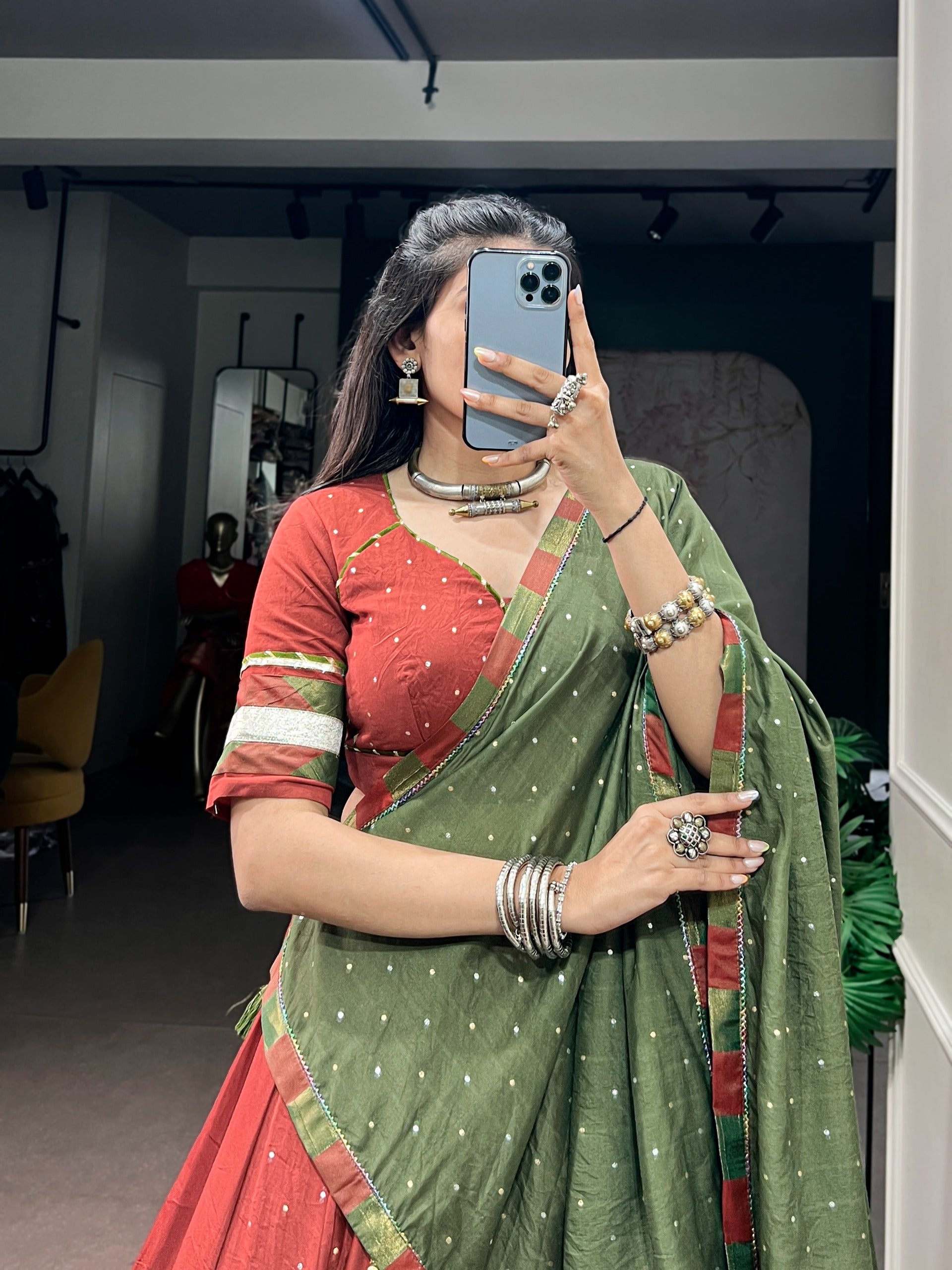 Rust & Olive Heritage Lehenga