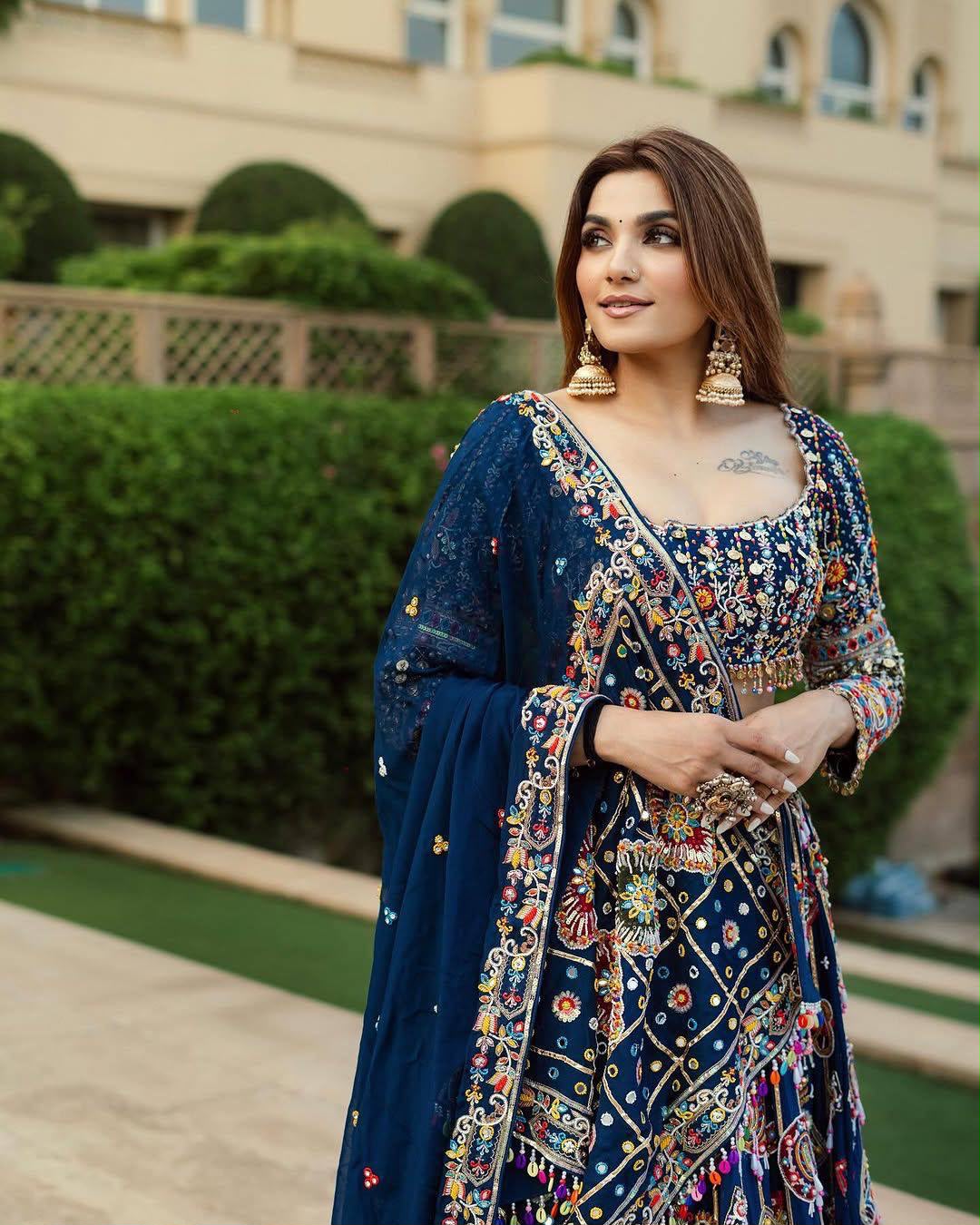 Royal Blue Muslin Cotton Digital Print Lehenga Choli
