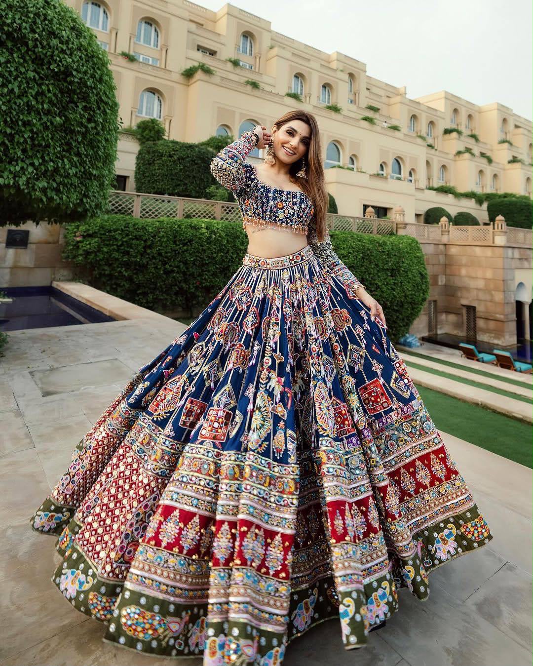 Royal Blue Muslin Cotton Digital Print Lehenga Choli