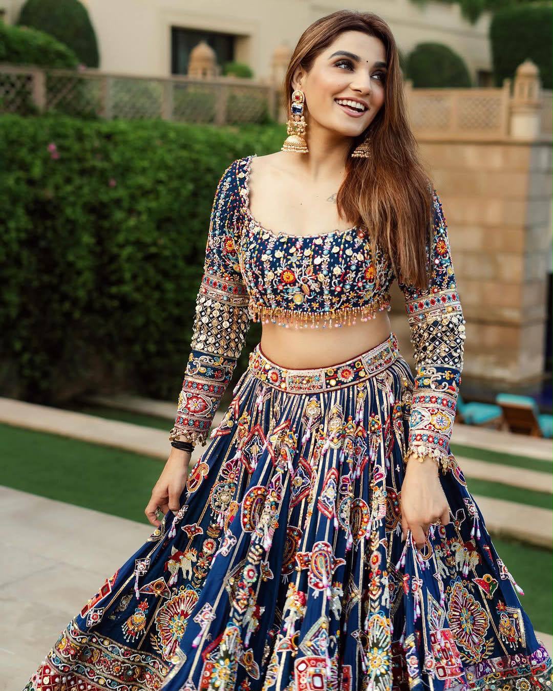 Royal Blue Muslin Cotton Digital Print Lehenga Choli