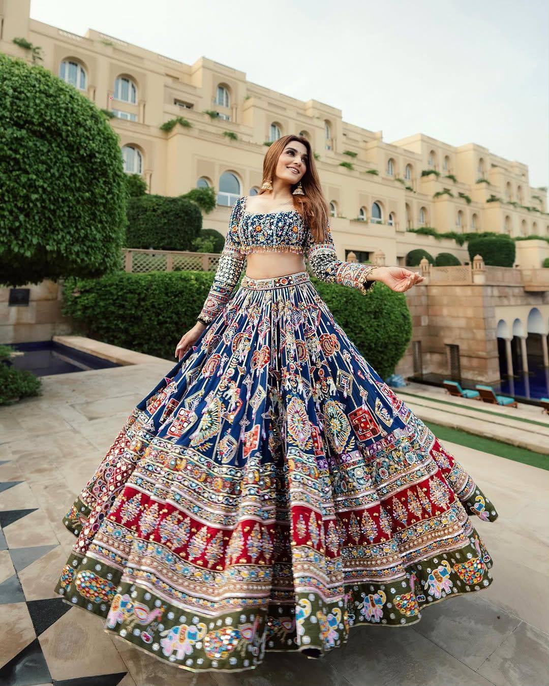 Royal Blue Muslin Cotton Digital Print Lehenga Choli