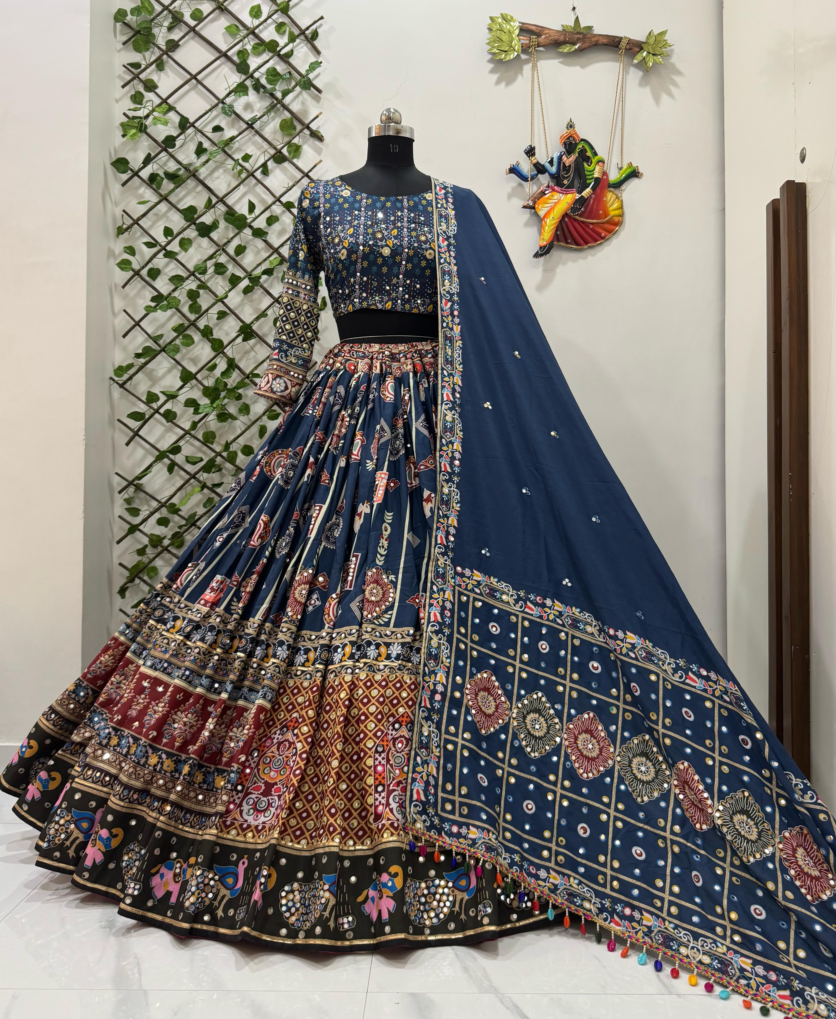 Royal Blue Muslin Cotton Digital Print Lehenga Choli