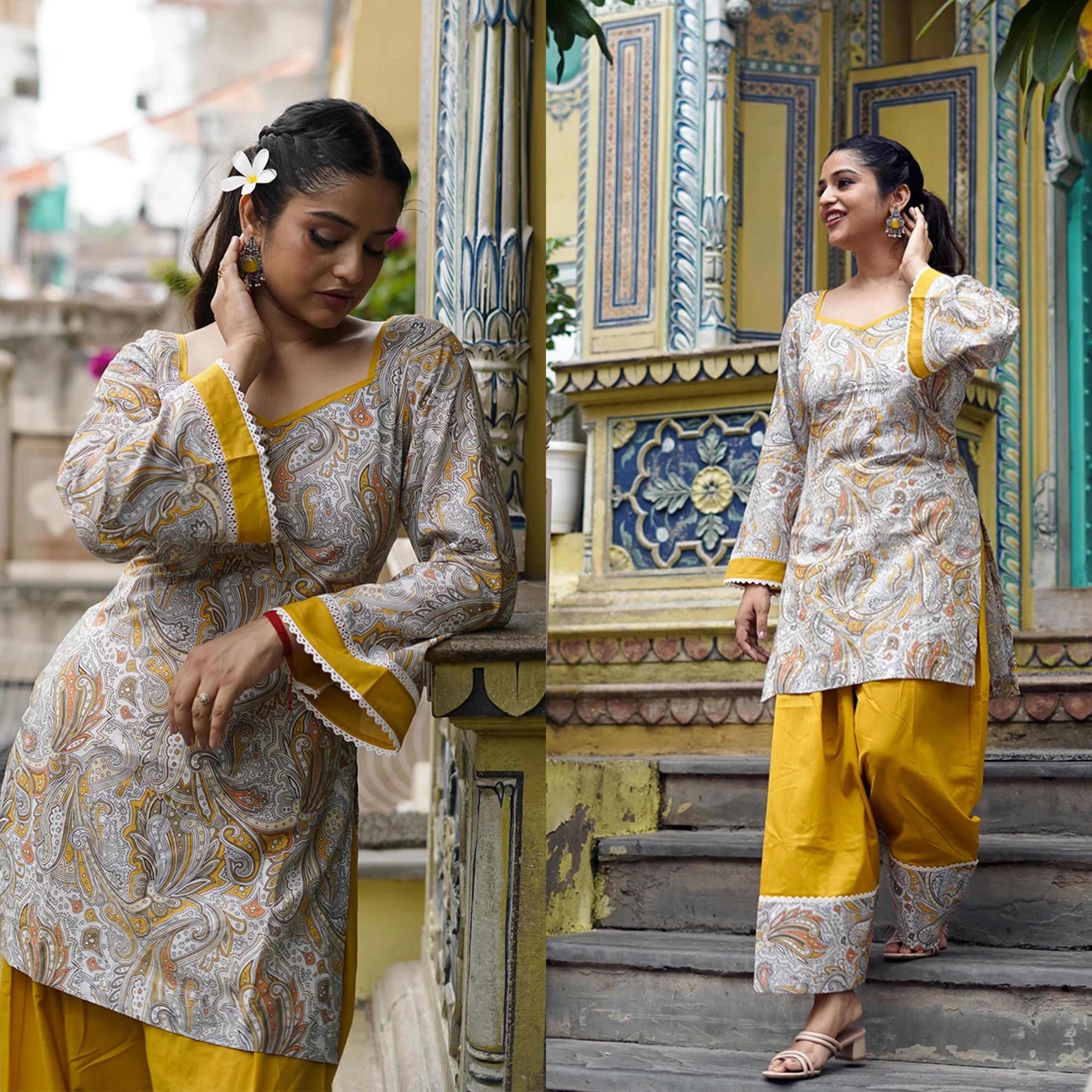 Mustard Paisley Farshi Suit Set