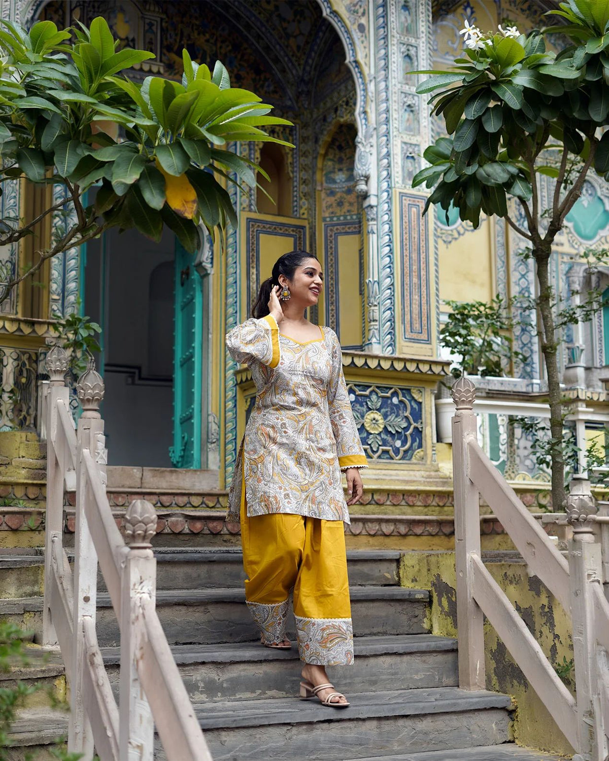 Mustard Paisley Farshi Suit Set