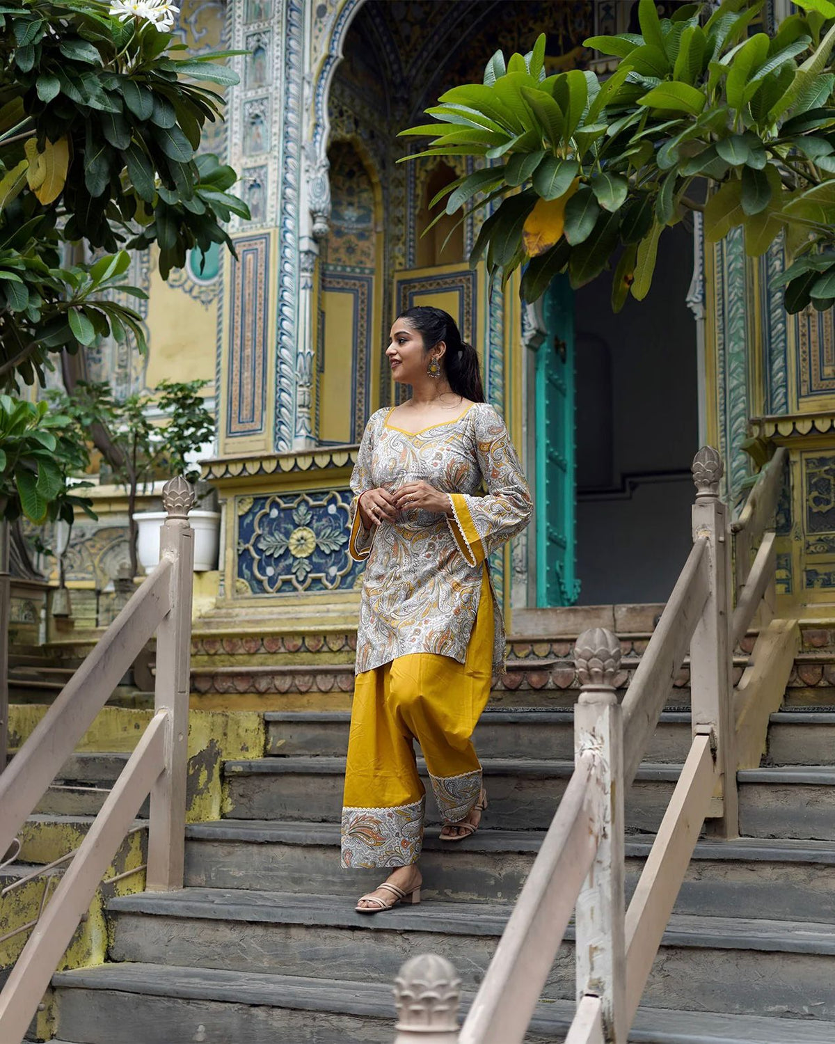 Mustard Paisley Farshi Suit Set