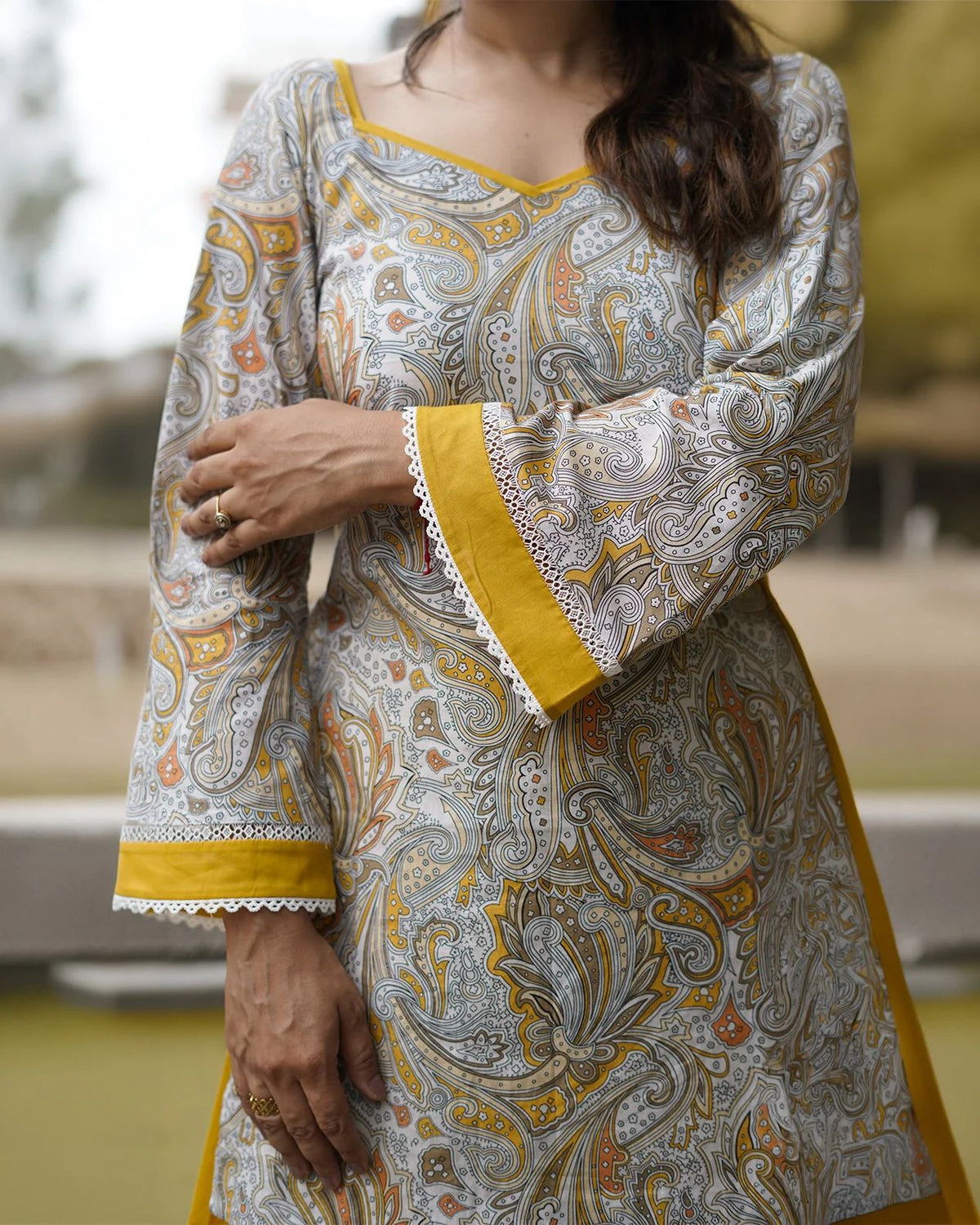 Mustard Paisley Farshi Suit Set