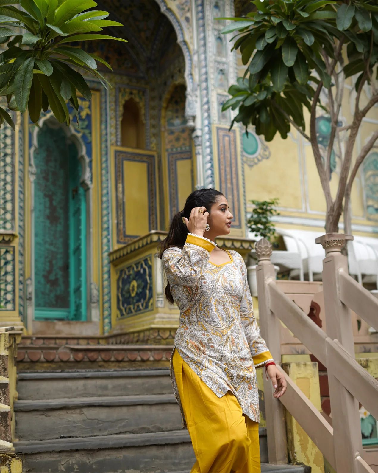 Mustard Paisley Farshi Suit Set
