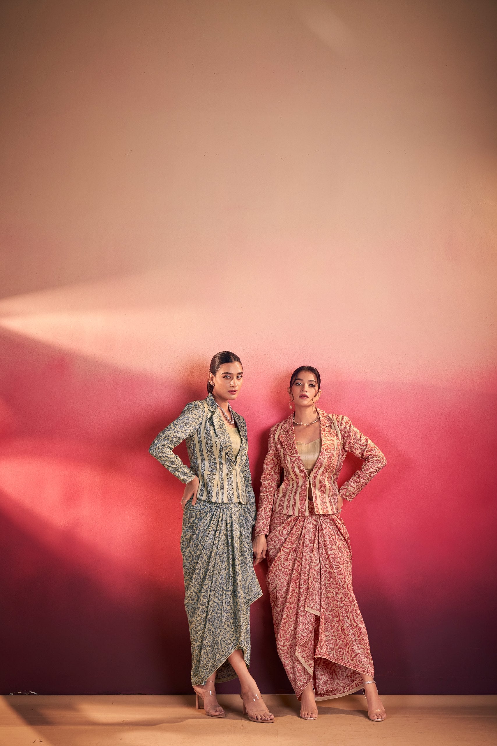 Indo-western drape co-ord set with jacket