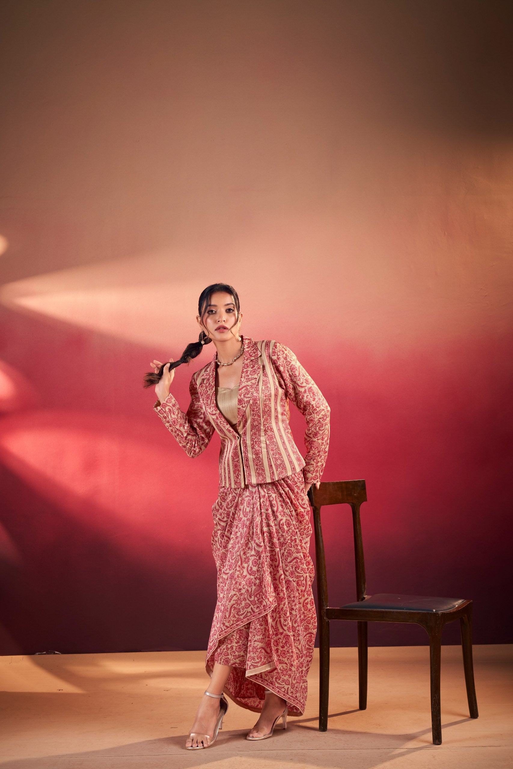Indo-western drape co-ord set with jacket