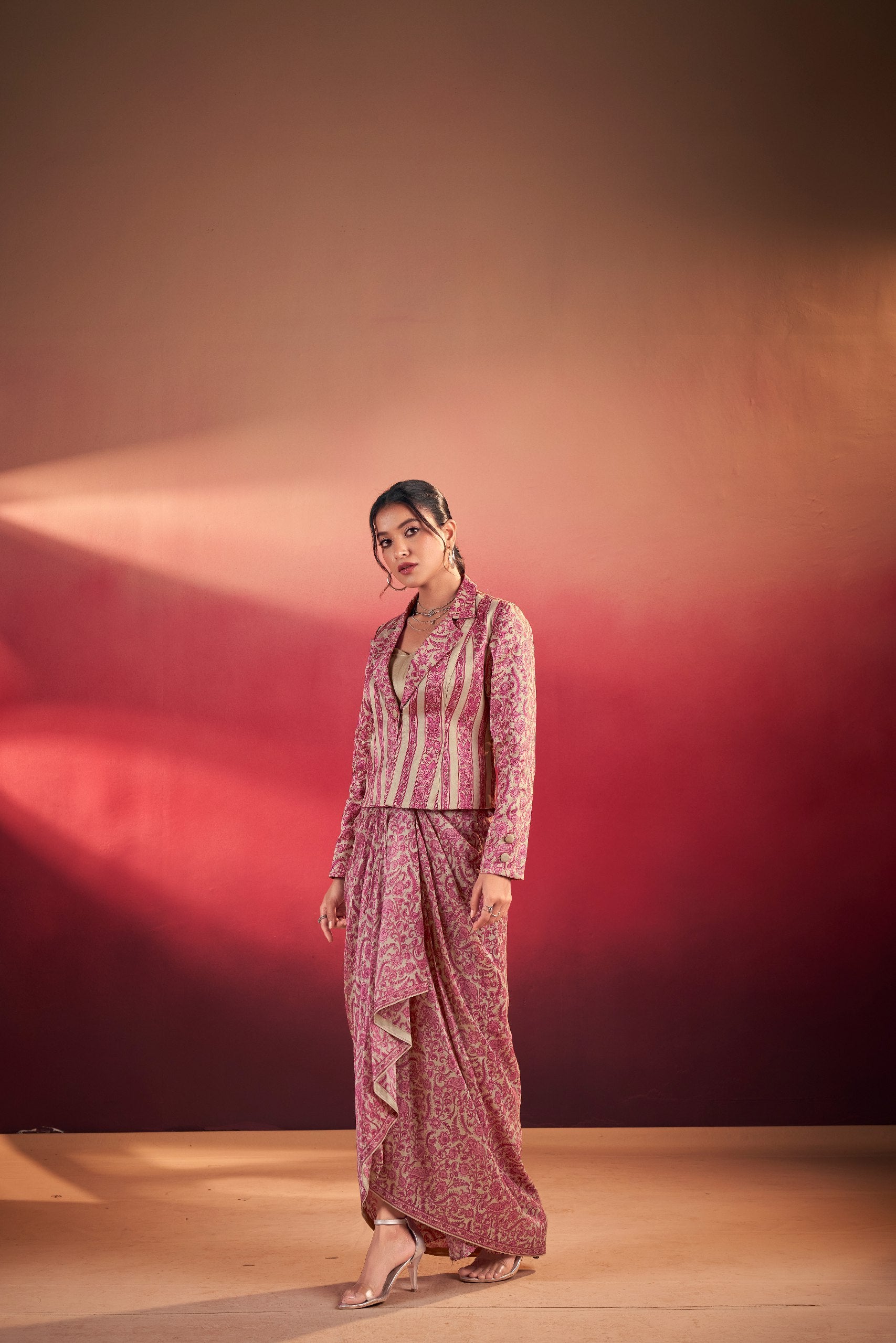 Indo-western drape co-ord set with jacket