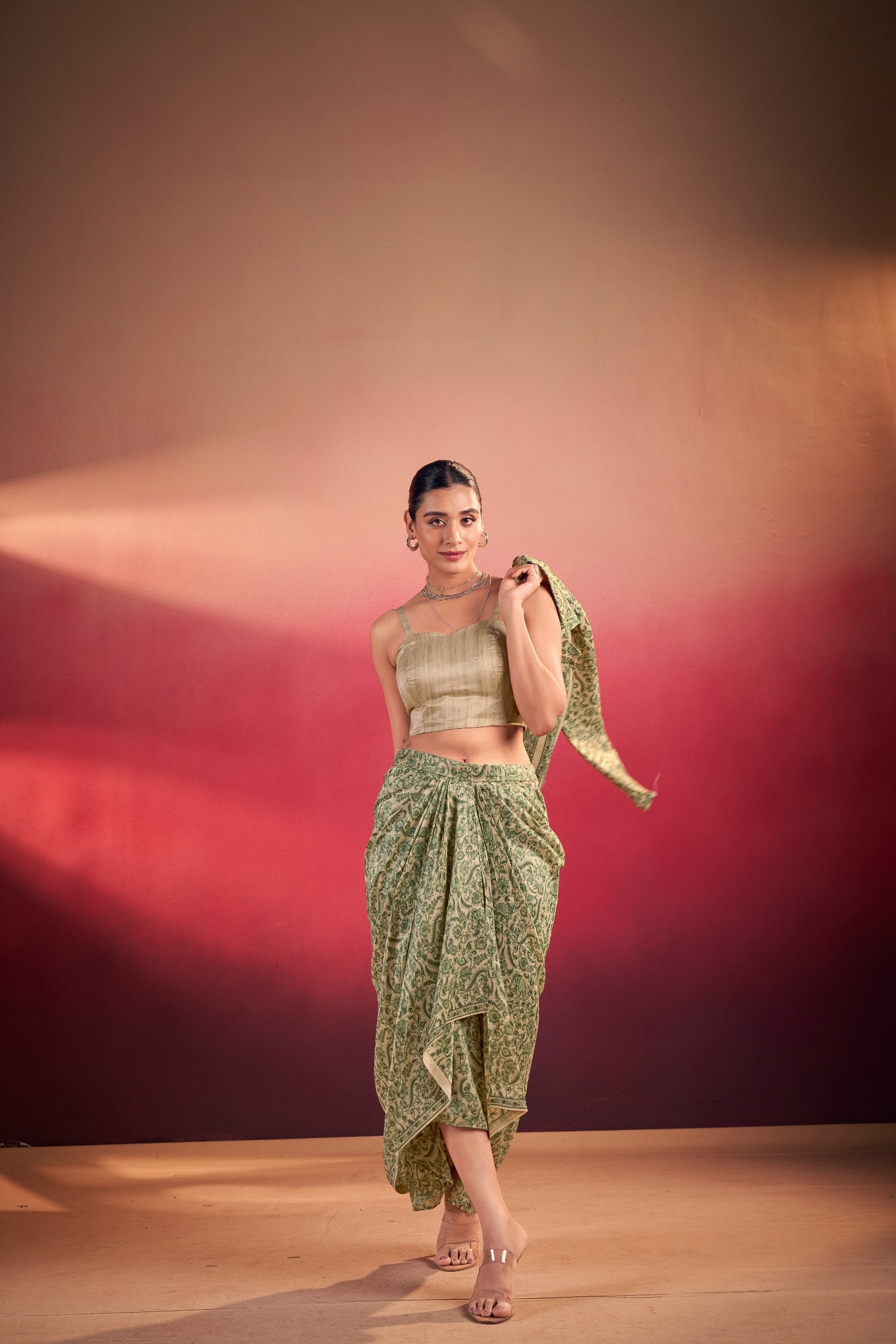Indo-western drape co-ord set with jacket