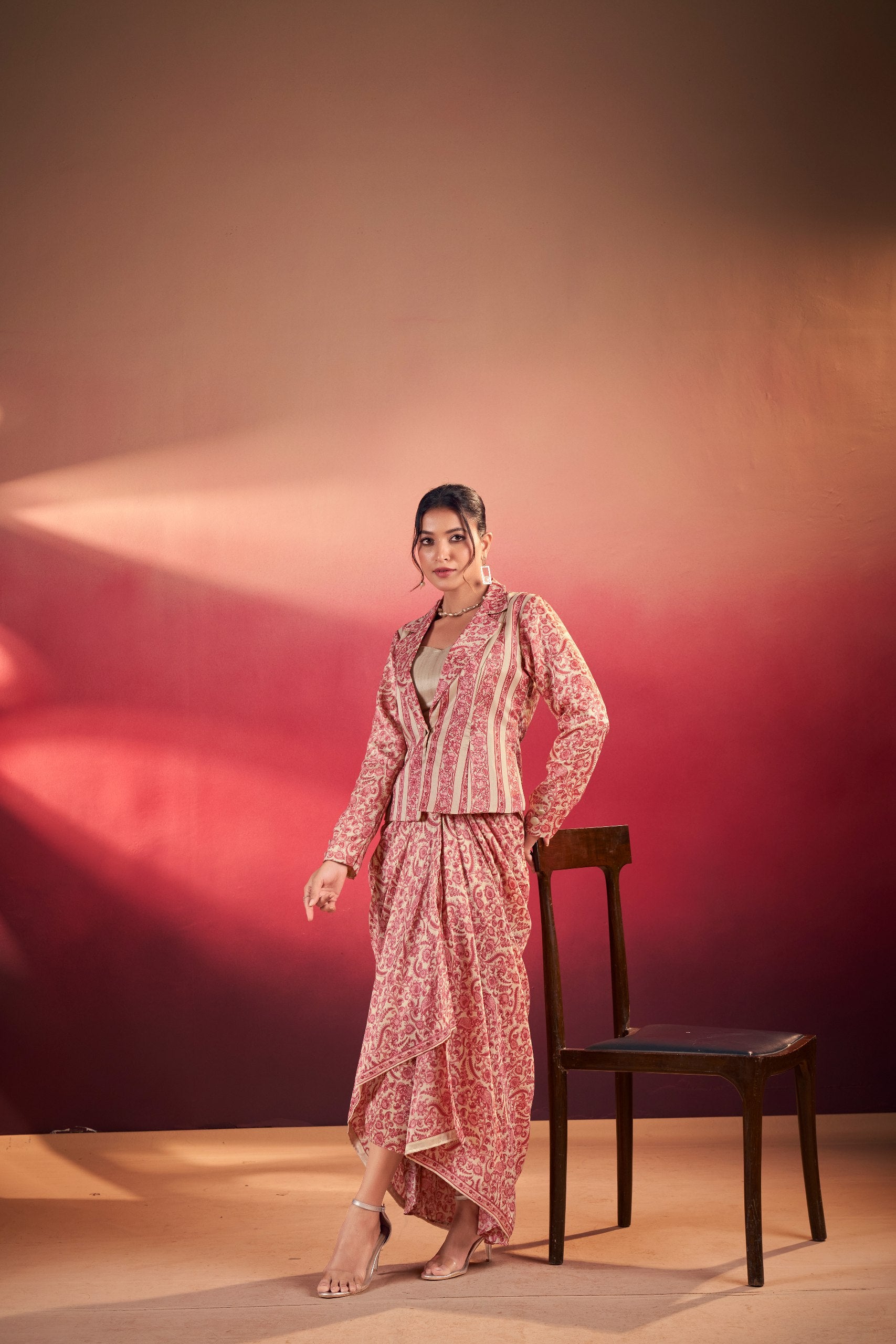 Indo-western drape co-ord set with jacket