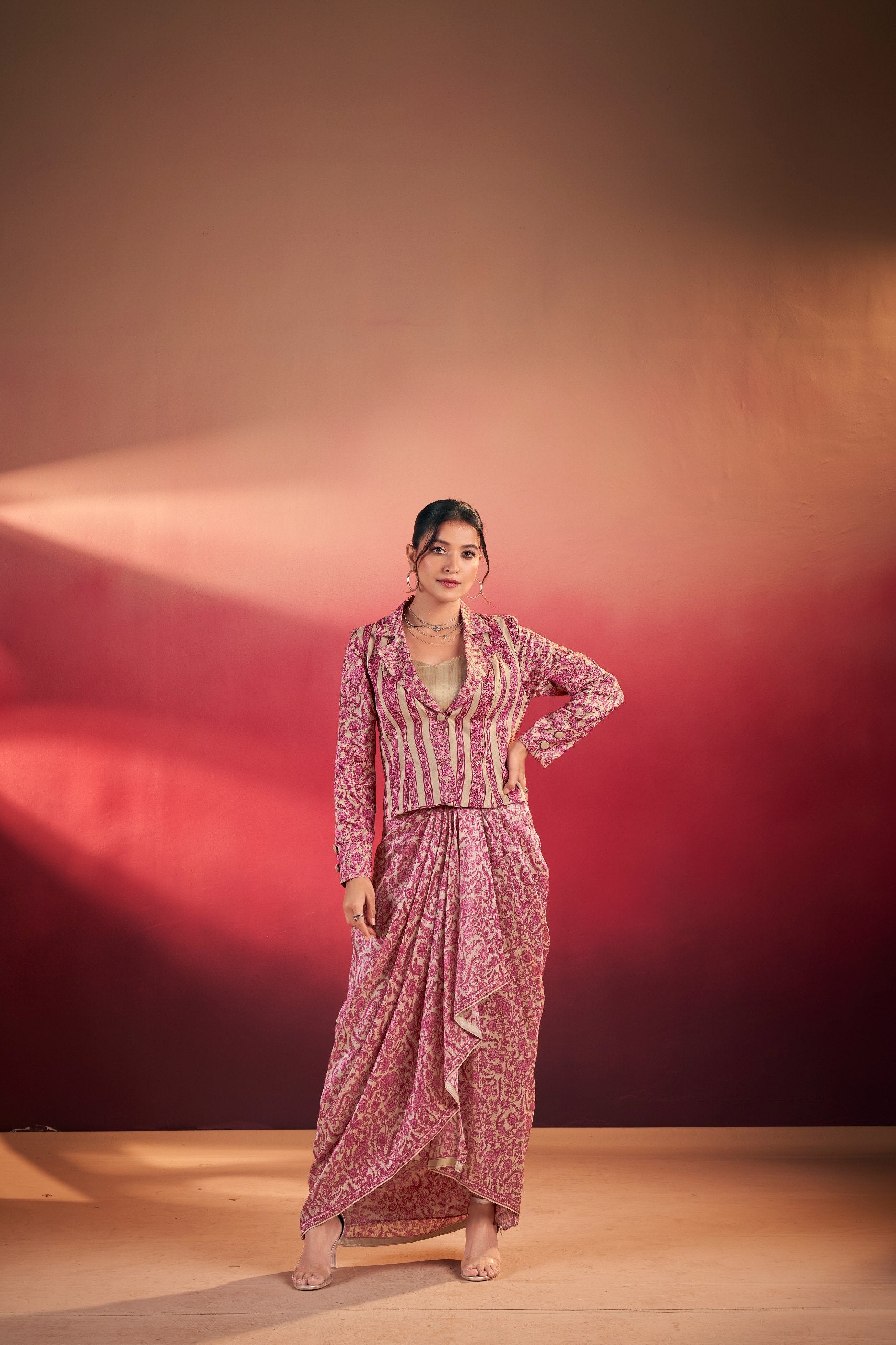 Indo-western drape co-ord set with jacket