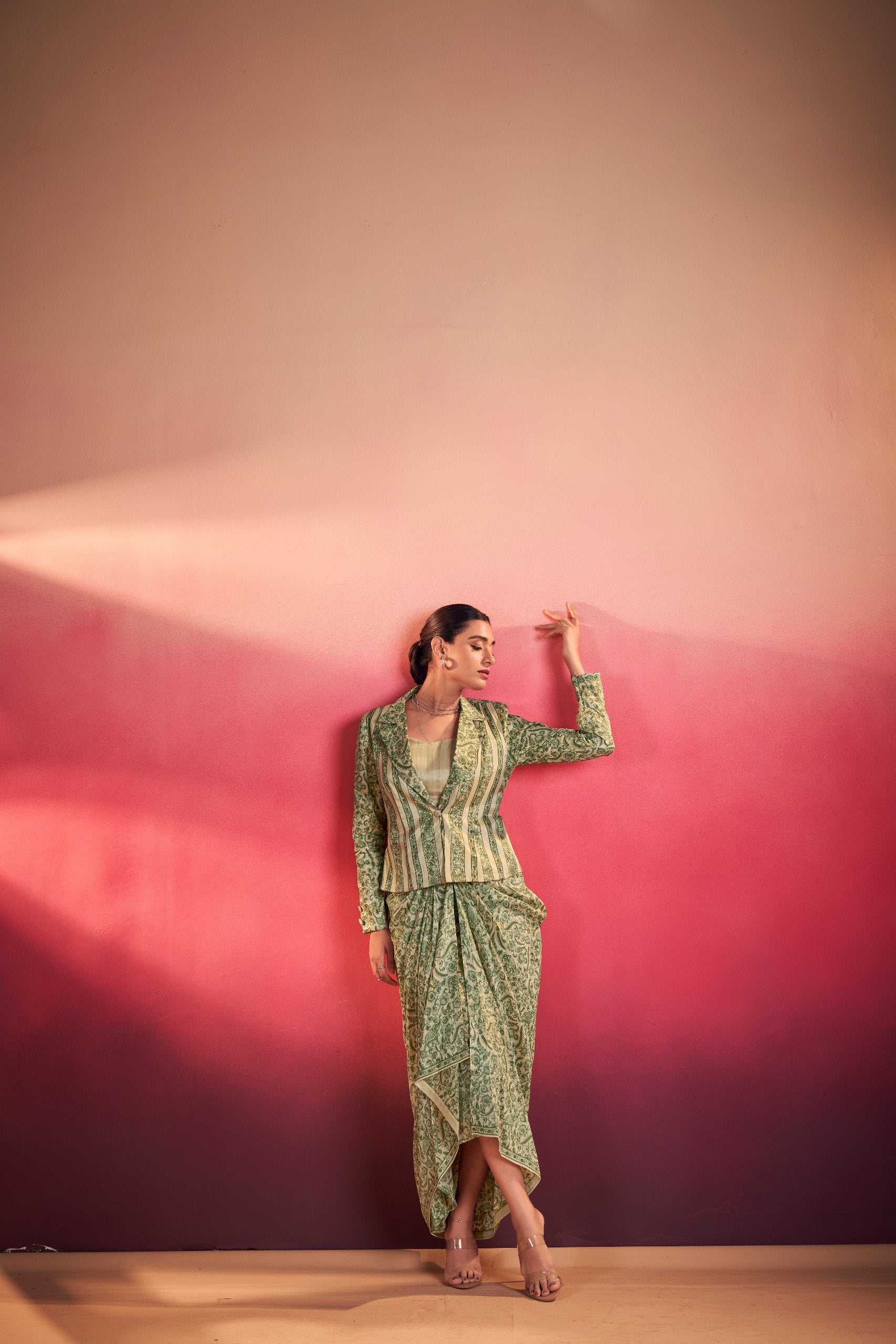 Indo-western drape co-ord set with jacket