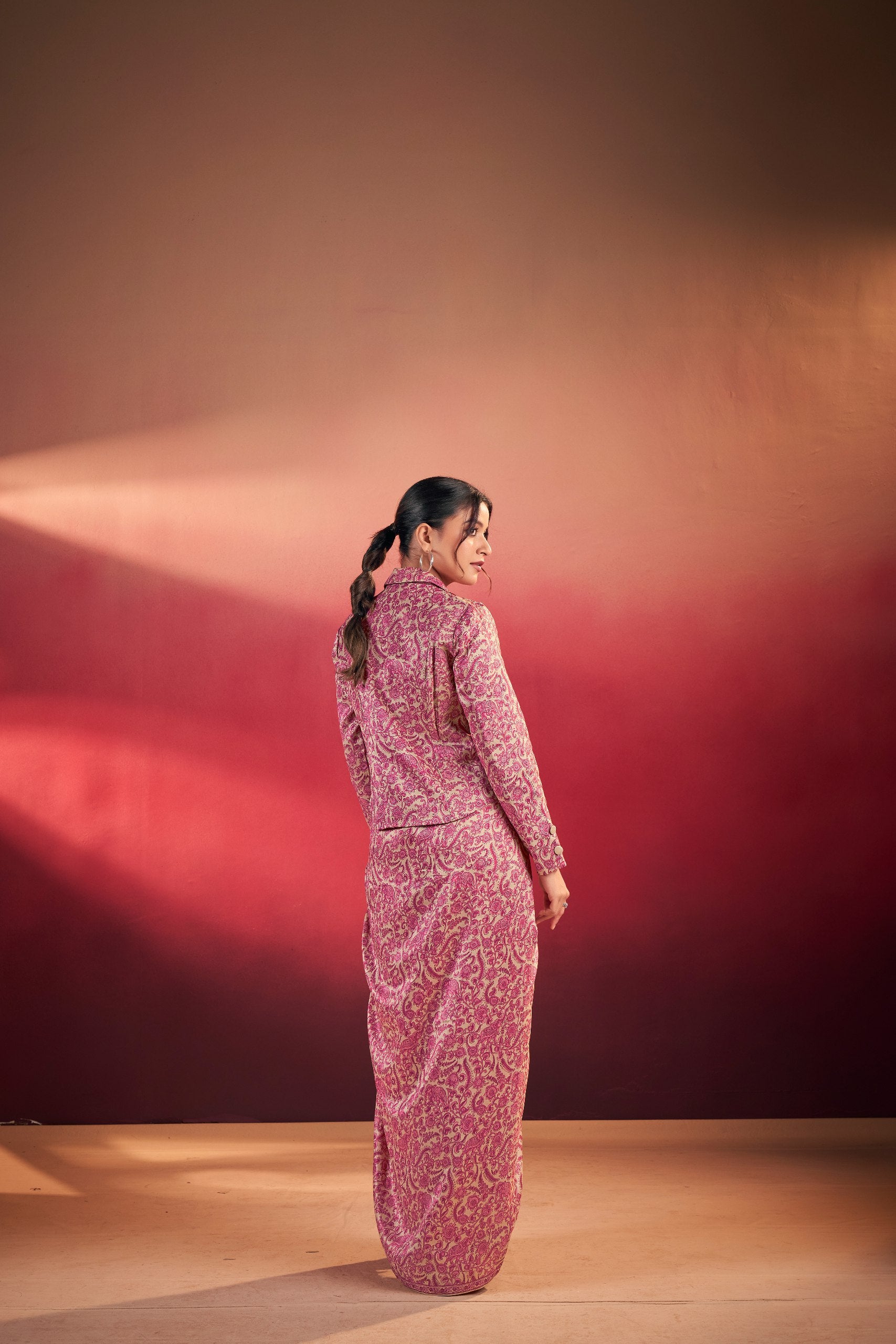 Indo-western drape co-ord set with jacket
