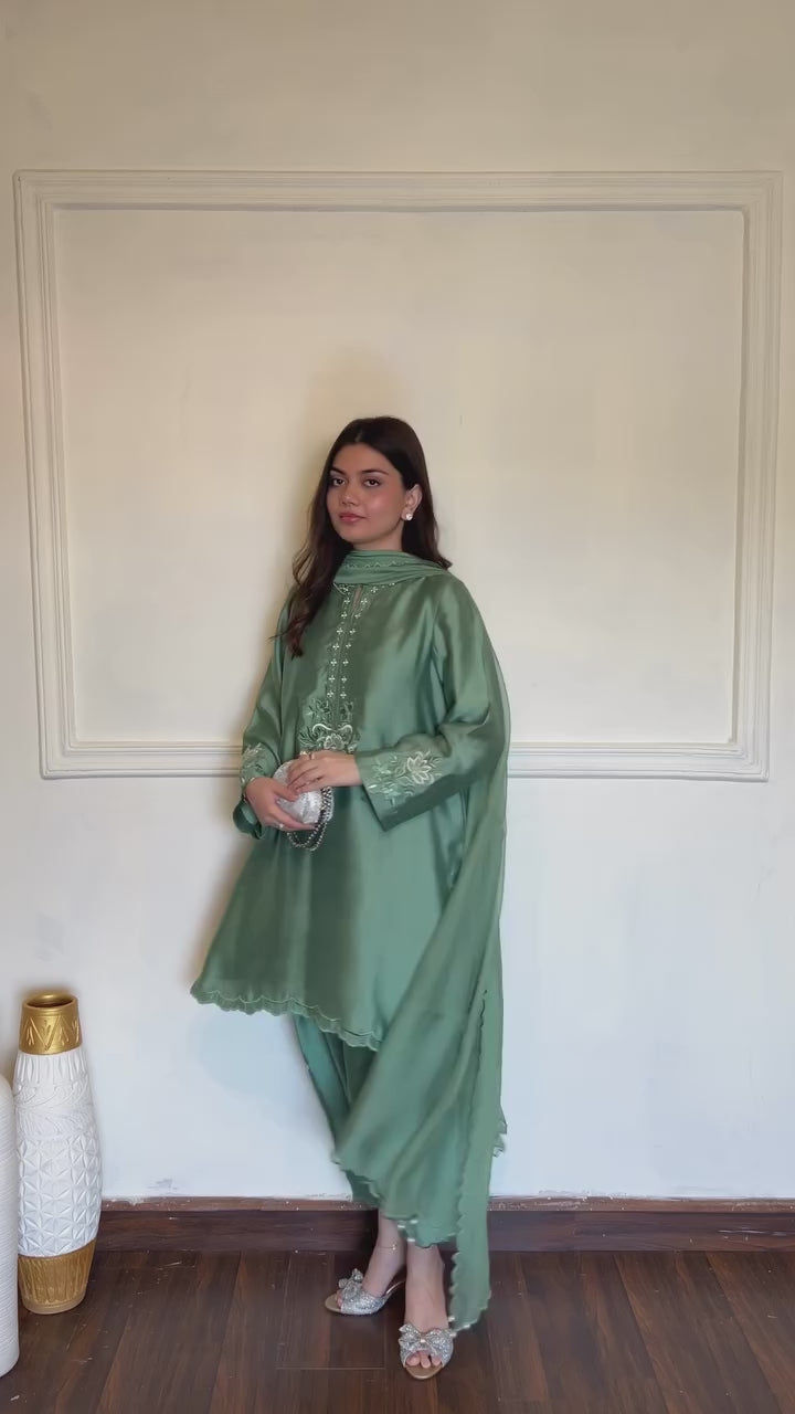 The Aaradhya American Silk Embroidered Suit Set