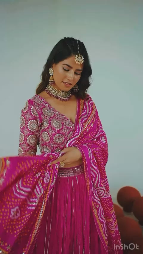 Radiant Fuschia Bandhani-Style Lehenga Set