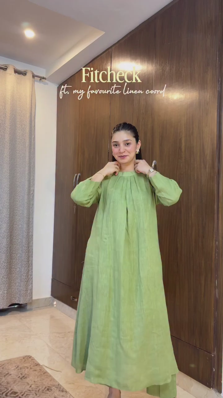 Green Flow A-Line Kurta Linen Set
