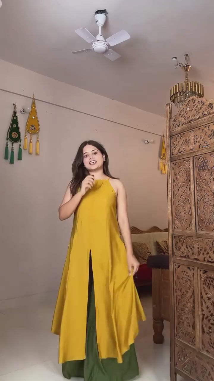 Mustard Green Kurta Set With Palazzos