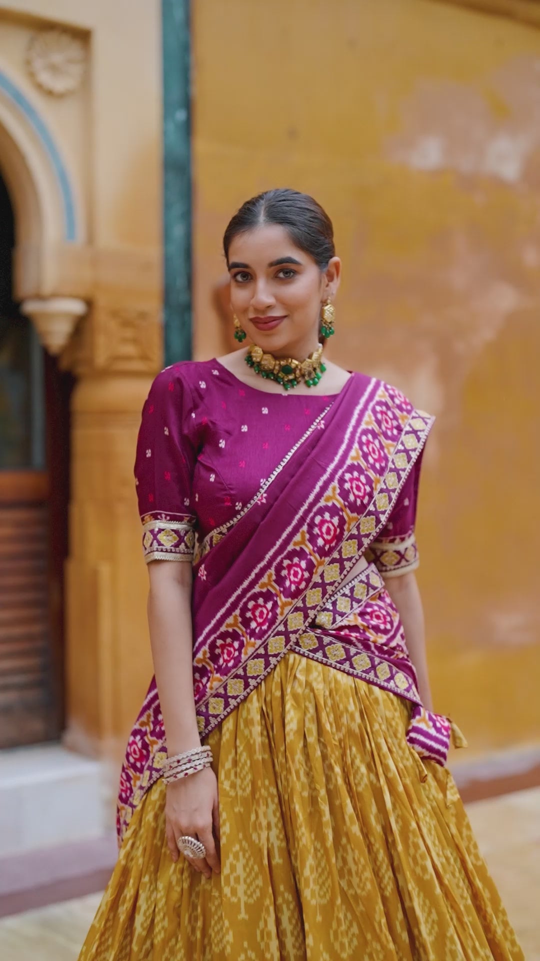 Traditional Patola Ikat Lehenga Choli – Saree Drape Style