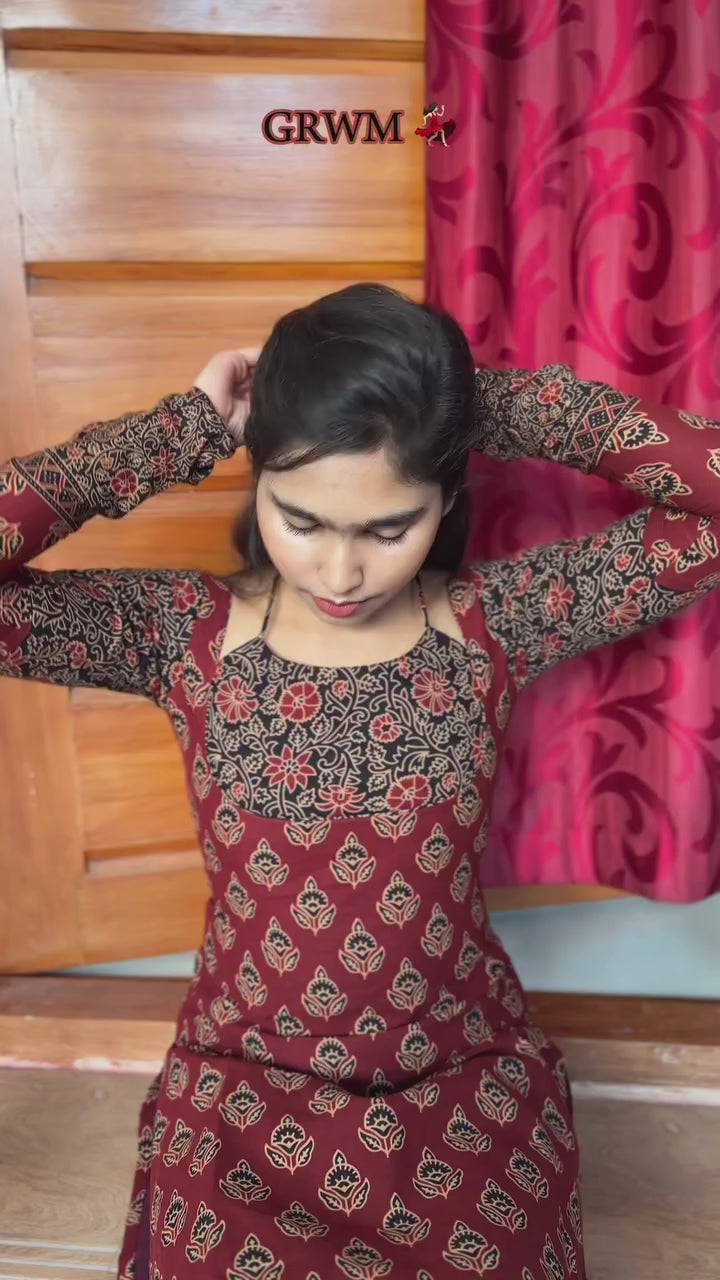 Floral Maroon Cotton Kurti & Dupatta