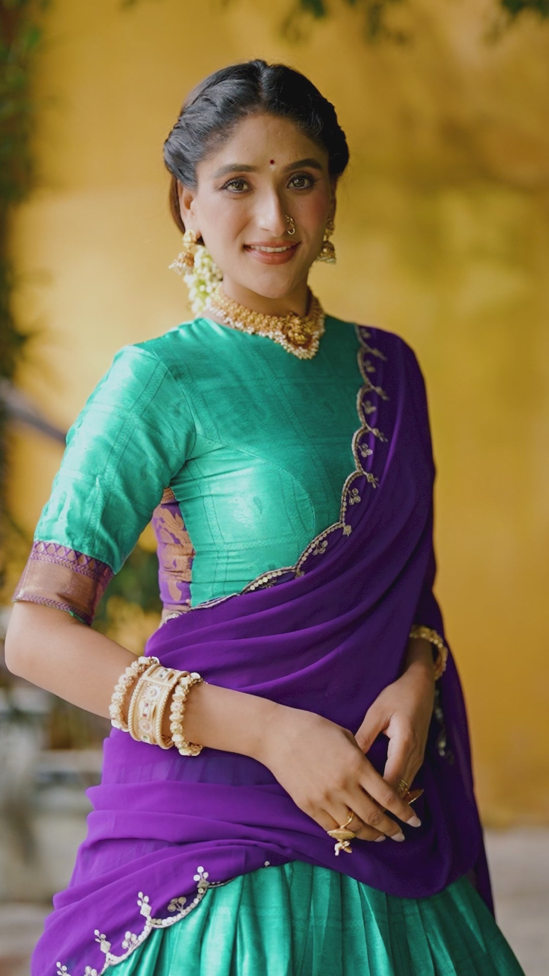 Poly Cotton Half Saree with Zari Weaving Work Lehenga Choli