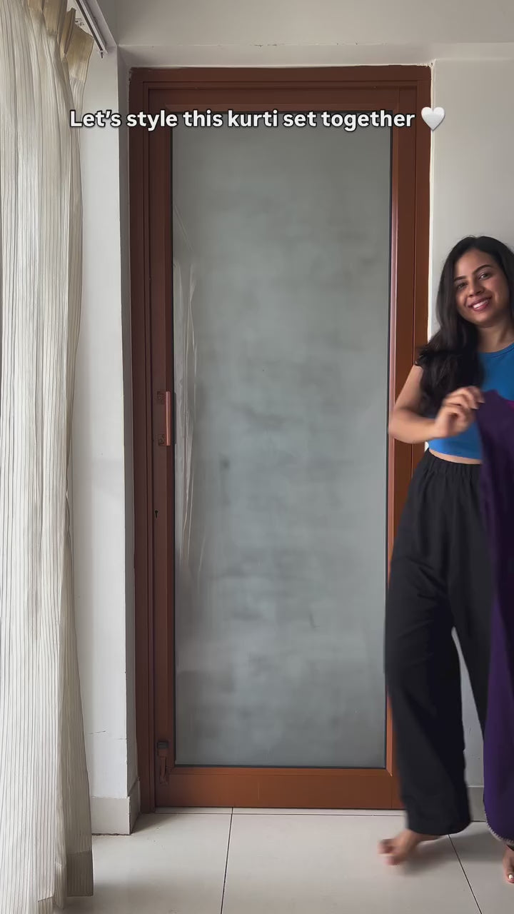 Purple Cotton Kurti Set with Dupatta