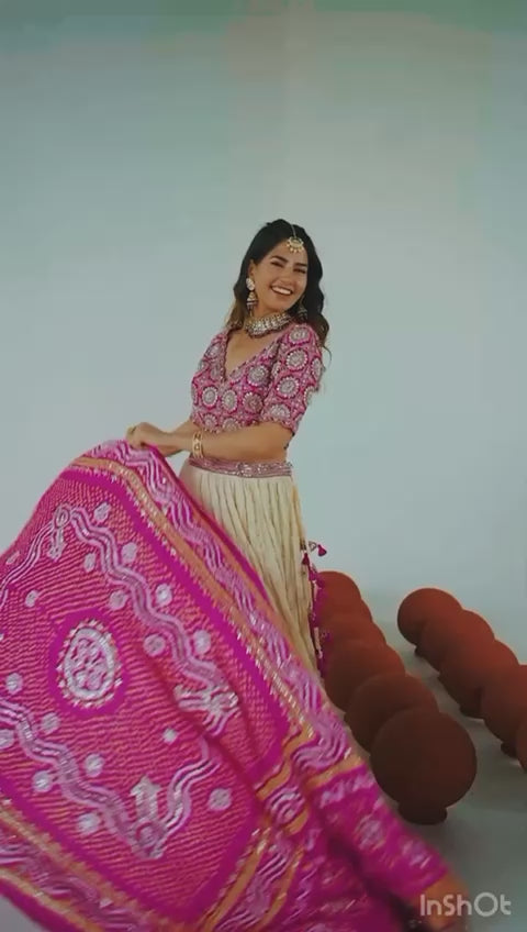 Radiant Fuschia Bandhani-Style Lehenga Set