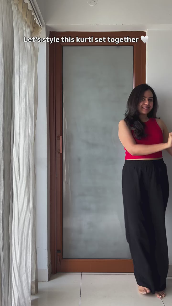 Black & White Floral Kurti Palazzo Set