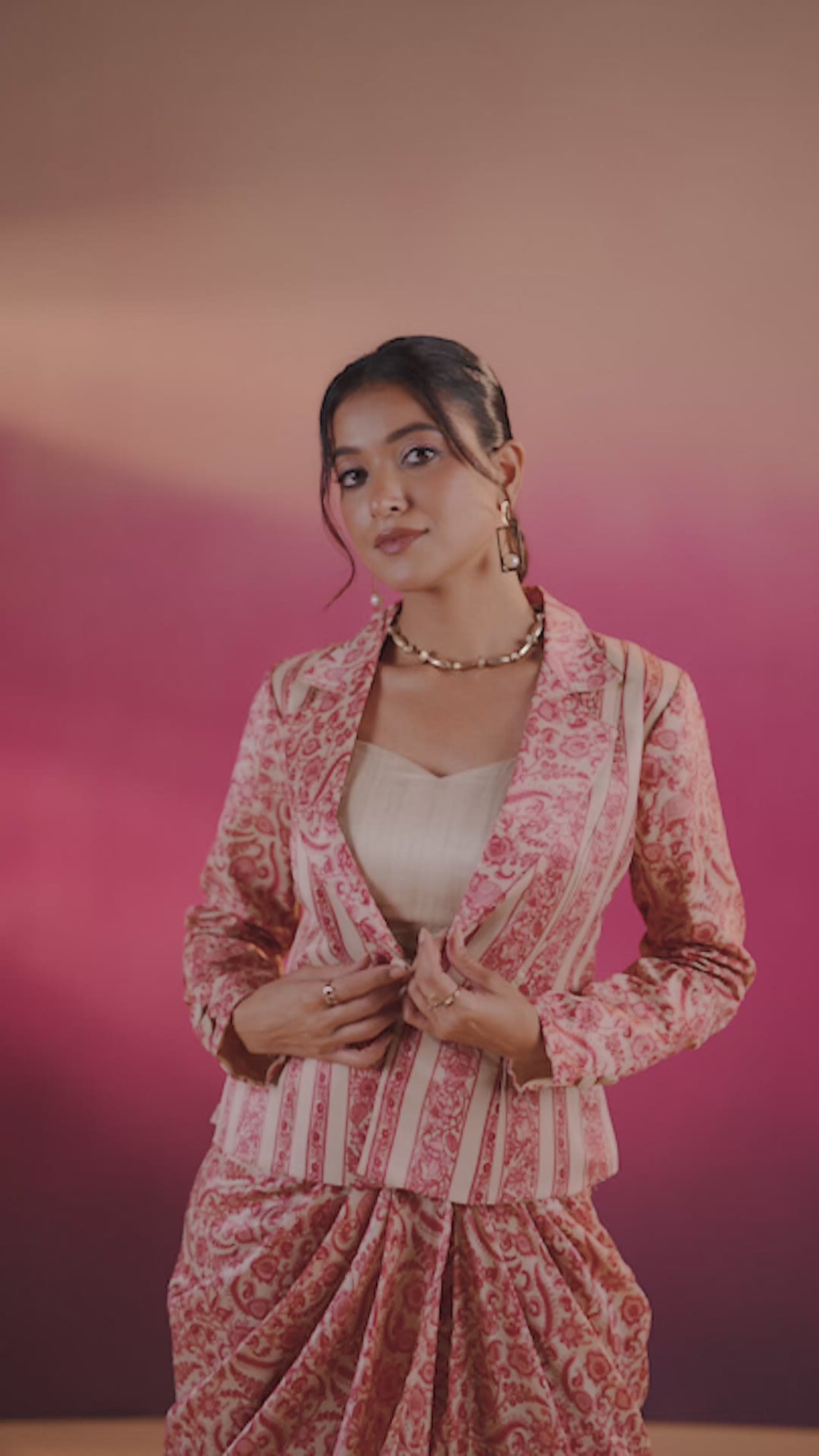 Indo-western drape co-ord set with jacket